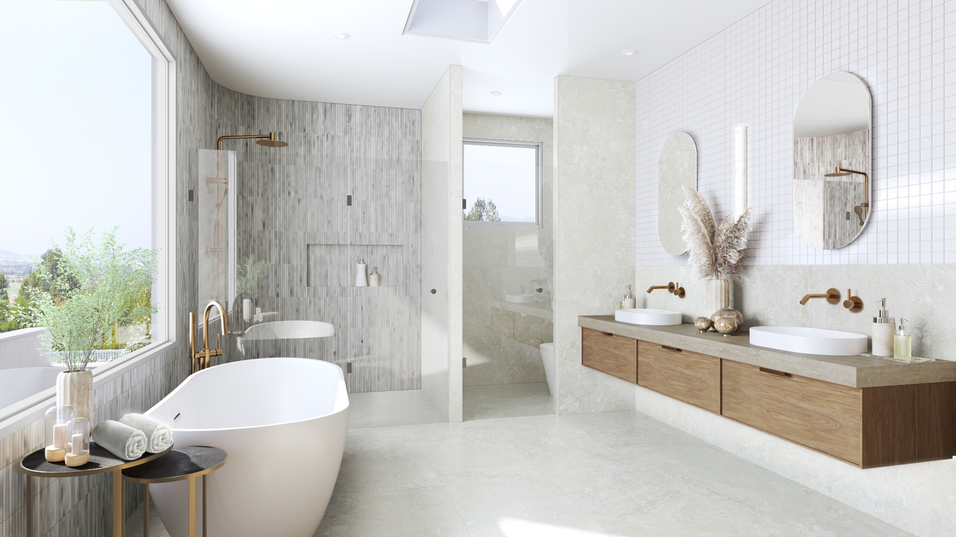 Photorealistic master ensuite 3D render