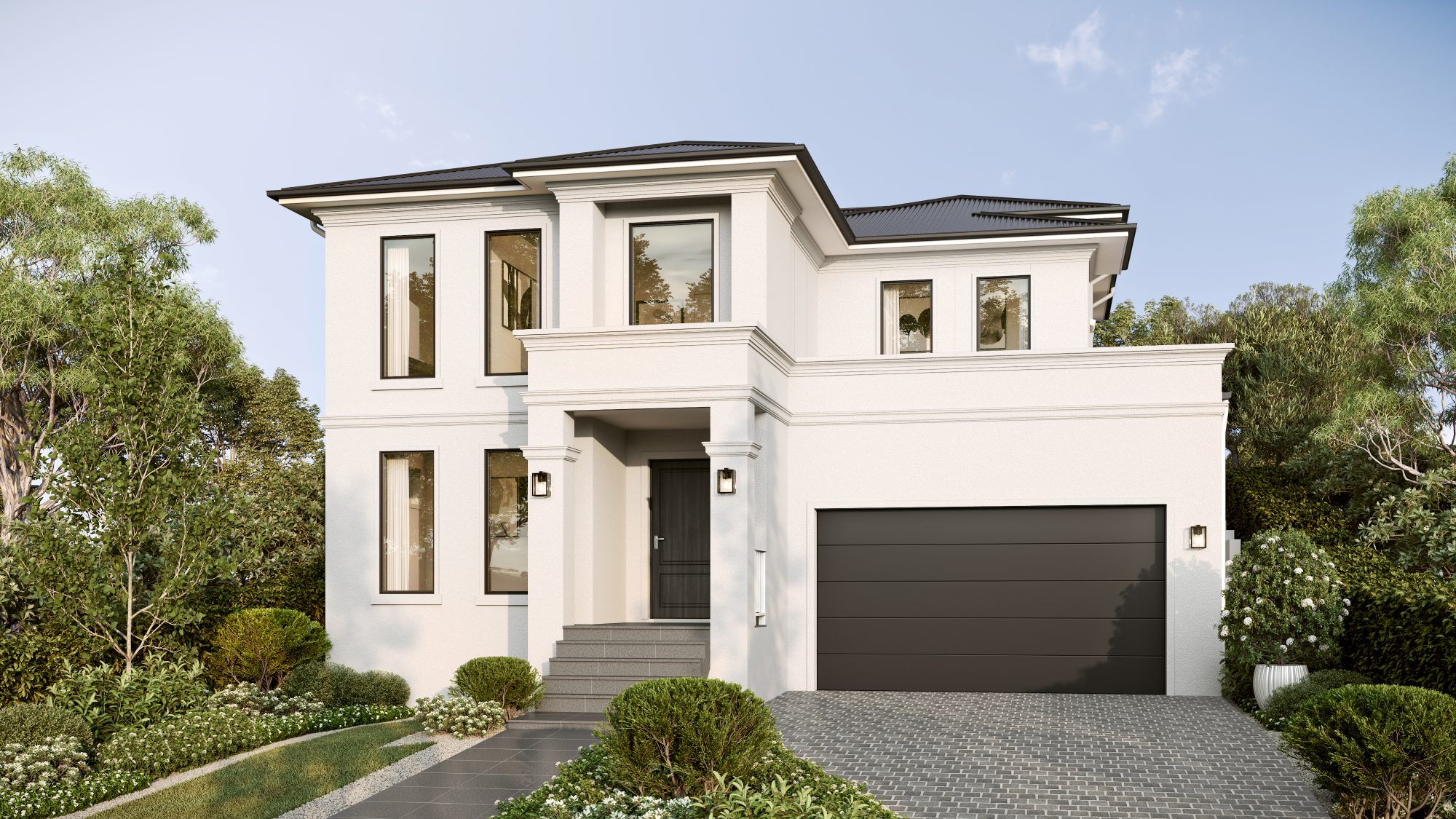 Photorealistic 3D render of two-storey luxury Australian residence
