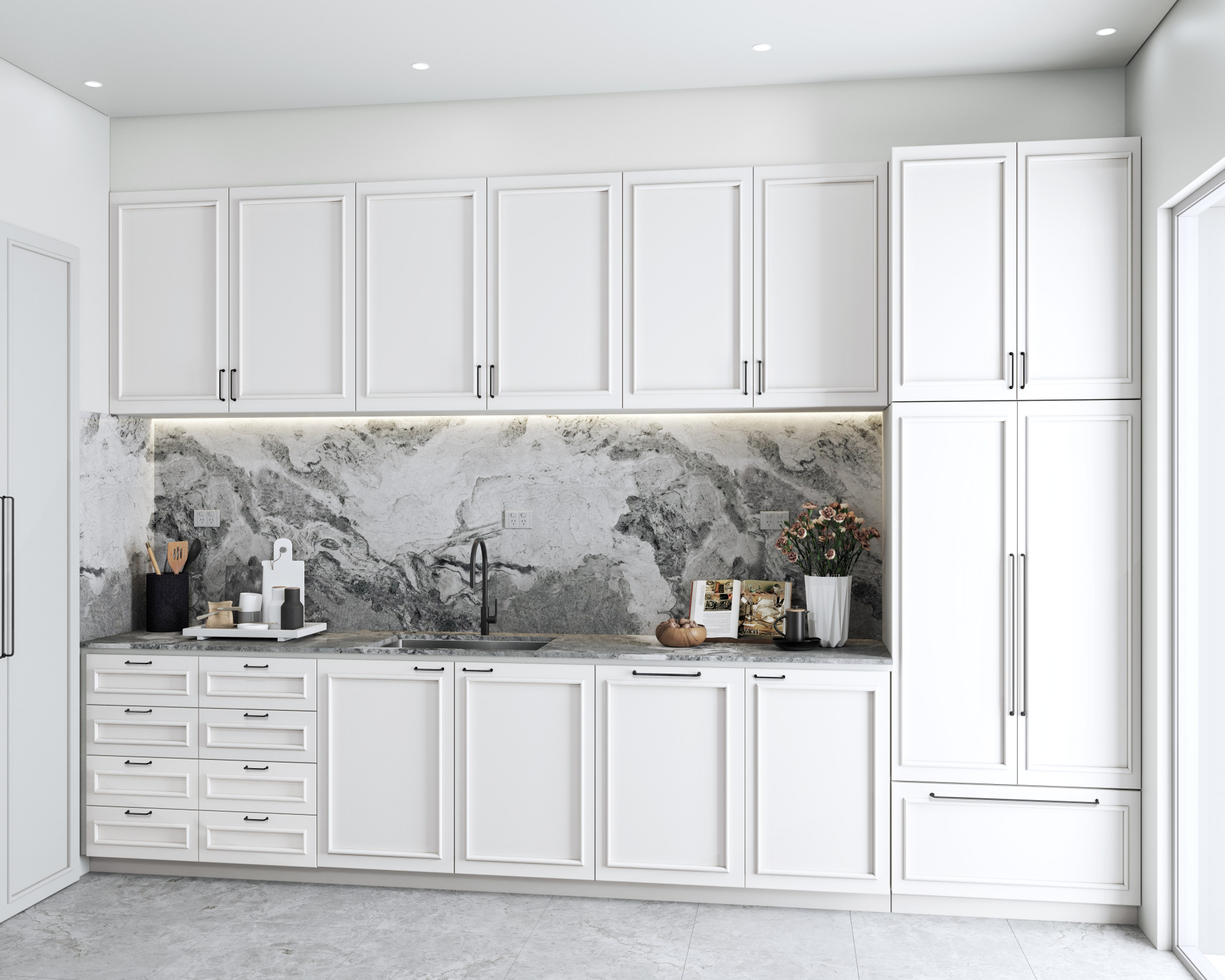 Shaker Kitchen with Marble Splashback